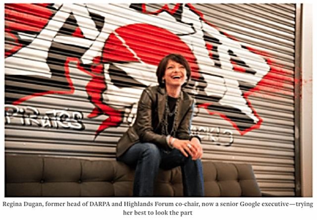 Regina Dugan, former head of DARPA and Highlands Forum co-chair, now a senior Google executive — trying her best to look the part